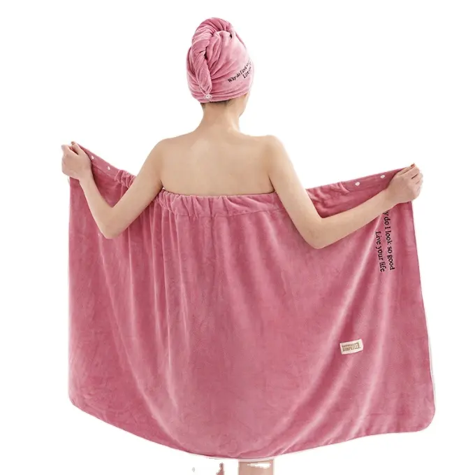 Women Soft Absorbent Microfiber Spa Wrap Bath Robe Towel and Dry Hair Shower Cap