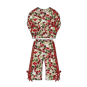 Conjuntos de Otoño para Niñas al por Mayor: Top de Manga Larga con Estampado de Camuflaje, Pantalones Rectos y Lazos Estilo Suroeste - Colección Trendyism Boutique - Product Image 4