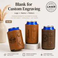 Manchon isotherme personnalisé en similicuir magnétique gravable au laser de 12 oz avec aimant pour cadeaux d'entreprise