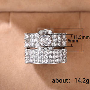 Bague en or blanc F1792 avec diamants taille princesse et pierres latérales, centre rond brillant, bijoux de fiançailles pour femme, couleur G naturelle - Product Image 4