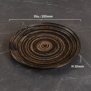 Assiette à dîner en céramique de style japonais, peinte à la main avec un motif en spirale, vaisselle rustique en grès, design ondulé, assiettes rondes pour restaurant - Product Image 5