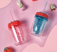 Mignon Gobelet en Plastique à Double Paroi avec Paille, Motif Fraise Amusant, Couvercle Fruité, Gourde Portable pour Enfants, Logo Personnalisé