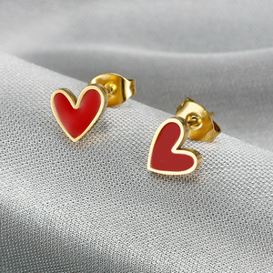 Pendientes de acero inoxidable de plástico rojo amor creativo temperamento de moda europea y americana 2025 - Product Image 3