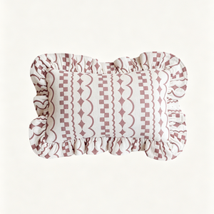French Country Geometric Striped Print Frilled Border Lumbar <strong>Cushion</strong> <strong>Cover</strong> 100% Cotton <strong>Rectangular</strong> Decorative Throw Pillow <strong>Cover</strong> - Product Image 4