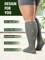 Chaussettes de compression en bambou à logo personnalisé, 20-30 mmHg, grande taille, pour mollets larges, hauteur genou, compression graduée, qualité supérieure, pour soins de santé