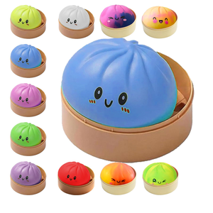Promotional Toy Squishy Dumpling Squishy Bun Toys Steamed Smile Face Bao Dumplings Bun Stress Food Toys With Steamer Kit - Product Image 1