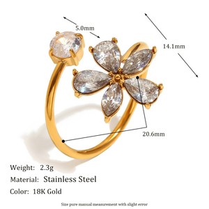 Flower Shape Cubic Zirconia <b>Cocktail</b> <b>Ring</b> Stainless Steel 18K <b>Gold</b> Plated Prong Setting Women's Glam Daily Wear Jewelry - Product Image 1