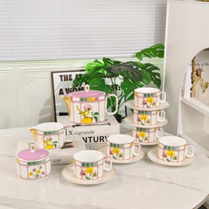 Flower Series Light Luxury European Style 15-Piece Bone China Eco-Friendly <b>Coffee</b> Set for Parties and Weddings - Product Image 1