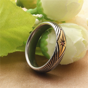 European American Style <b>Titanium</b> Steel <b>Ring</b> Geometric Pattern Red Stone Inlay Unisex Fashion Jewelry Gift - Product Image 2