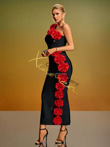 Ocstrade Abiti Da Sera Da <span class=keywords><strong>Donna</strong></span> a fiore 3D con fasciatura monospalla aderenti lungo pavimento <span class=keywords><strong>nero</strong></span> abito Da Sera abito Da Sera <span class=keywords><strong>Donna</strong></span> - Product Image 4
