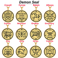 Collier pendentif en acier inoxydable doré avec les sceaux des 72 esprits, la Clé de Salomon la plus petite, Asmoday, Demon Origins, Goetia