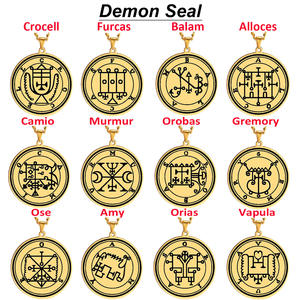 จี้สร้อยคอเหล็กกล้าไร้สนิมสีทองลายตราผนึก 72 วิญญาณแห่งกษัตริย์โซโลมอน คีย์เลสเซอร์ อัสโมเดย์ ต้นกำเนิดปีศาจ โกเอเทีย - Product Image 1