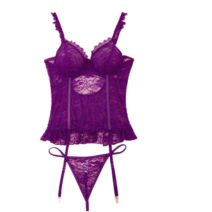 Porte-jarretelles en dentelle violette Lingerie sexy Soutien-gorge avec bas Collection Temptation - Product Image 6