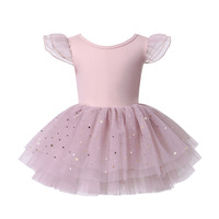 Robe de ballet populaire pour filles avec manches chatoyantes et dos croisé, idéale pour l'entraînement de danse