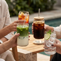 Verre écologique en forme de canette avec couvercle en bambou et paille en verre, transparent, pour café glacé, bière, mariage, café, cadeau artisanal