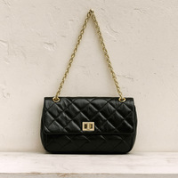 Sac à chaîne matelassé en cuir véritable noir pour femme bandoulière simple petit sac décontracté carré doublure en polyester polyvalent