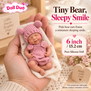 Muñeca de silicona de cuerpo completo de 6 pulgadas, personalizada, estilo Reborn, con sombrero de oso rosa, sonriente y durmiendo, regalo de Navidad realista para niños. - Product Image 1