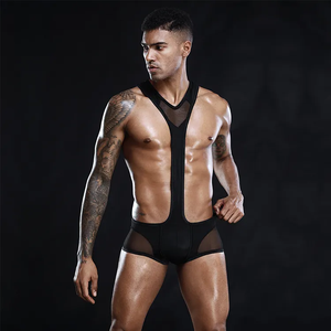 Lencería sexy masculina de malla transpirable, tanga clásica con tirantes, ropa interior tipo body, tanga de secado rápido - Product Image 5