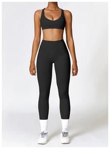 Conjunto de ropa deportiva de 2 piezas para mujer, mallas de Yoga elásticas de alta elasticidad, Top con cordón estampado, absorbe el sudor, talla grande, gimnasio, Yoga - Product Image 6