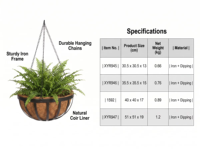 Panier suspendu décoratif en métal avec insert en fibre de coco pour balcon résidentiel, jardin, pots de plantes domestiques, ornement de maison