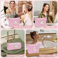 Ensemble de trousses de maquillage rayées avec initiales, fermeture éclair dorée, en tissu seersucker, pour filles, cadeau de fête, vente en gros