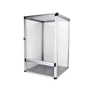 Cage pour animaux de compagnie en aluminium argenté de taille moyenne, en PVC, à motif solide, pour petits animaux, reptiles, bouton carré, écologique, durable, cage d'alimentation pour animaux de compagnie - Product Image 1