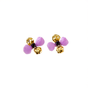 Boucles d'oreilles tendance en acier inoxydable 316L plaqué or PVD, motif fleur violette, durables et résistantes - Product Image 2