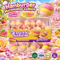 Sucettes en forme de burger OEM en gros, saveurs fraise, citron, orange, bonbons moelleux et doux pour enfants