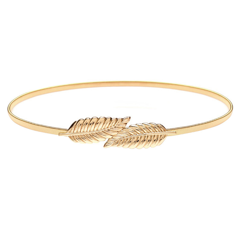 Эластичный пояс для женщин и девушек, эластичный пояс с металлической цепочкой и листьями, пояс с золотыми манжетами для женщин