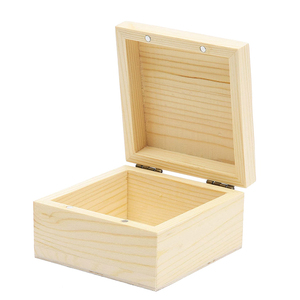 Caja de regalo de madera sin terminar con tapa bisagras, almacenamiento de madera cuadrado, joyería de madera - Product Image 6