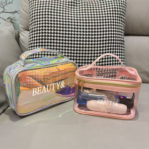 Sac de Jeu Personnalisé Grande Capacité Mahjong Pouch Cosmétique Sac rose Voyage Transparent clair Make up Toiletry Tile Mahjong Bag - Product Image 3