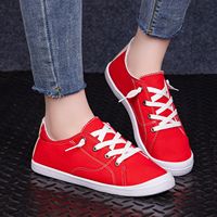 Baskets basses en toile rouge vif pour femme, à enfiler, sans lacets, avec lacets élastiques, semelle souple en caoutchouc, pour la marche quotidienne, décontractées