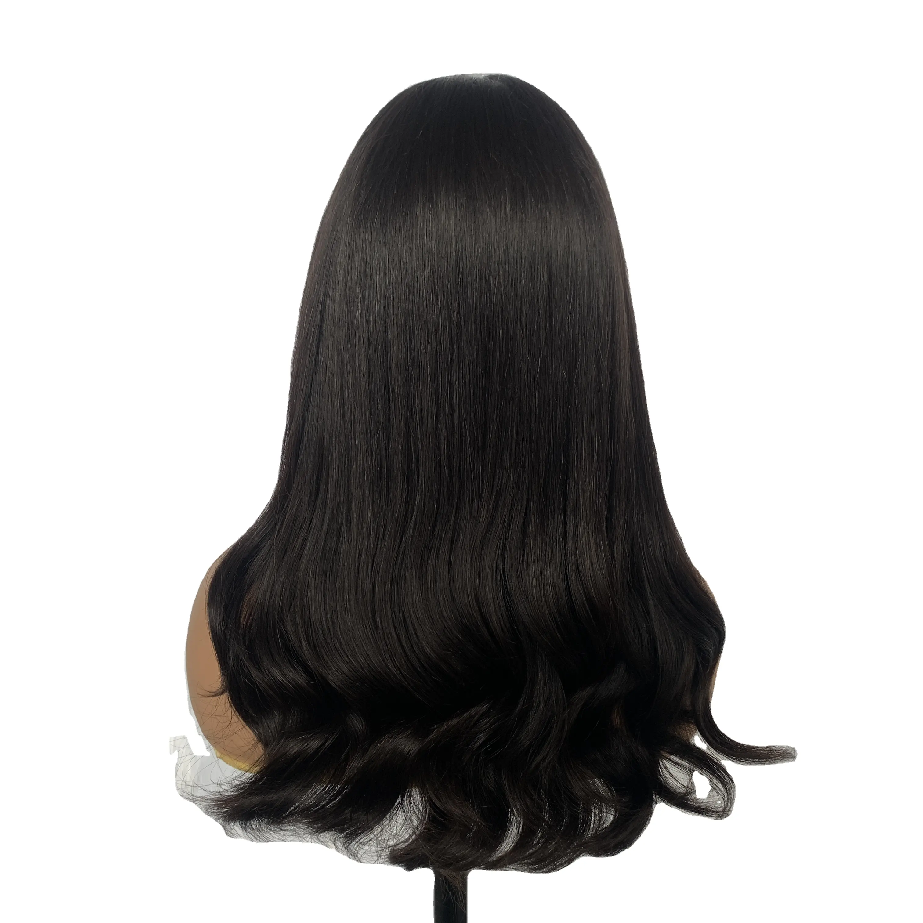 Wig depan renda tarikan ganda kualitas tinggi rambut manusia mentah Wig Yahudi ukuran kecil model gelombang lurus dan alami