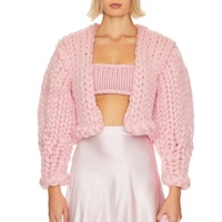 Kundenspezifischer Pullover aus 100% Wolle für Damen, Handgefertigt, Gehäkelt, Laternenärmel, Grob Gestrickt, Kurzes Oberteil, Gehäkelte Strickjacke