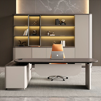 Bureau de direction électrique vertical luxueux avec plateau en bois en forme de L et hauteur réglable