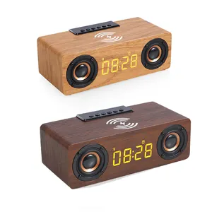 木质BL扬声器无线充电多功能桌面磁性快速3合1无线充电器立体声闹钟
