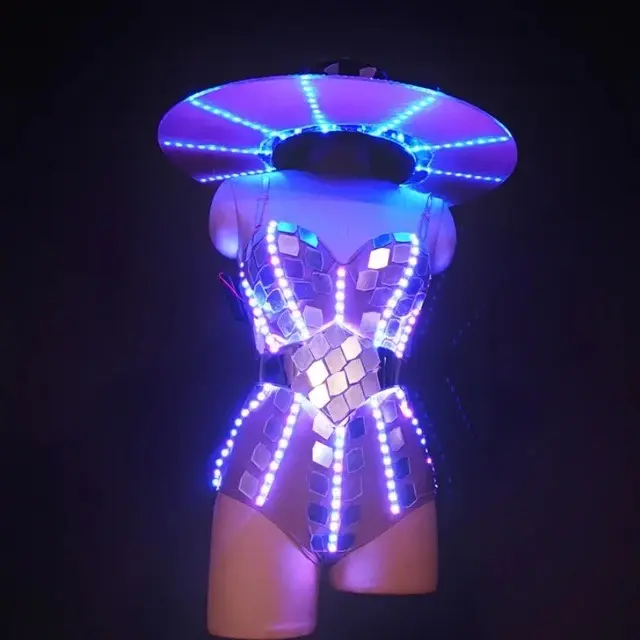 Disfraz de LED Cosplay, ropa futurista con luz para mujer, espectáculo luminoso, fiesta, baile, Rave, traje, Robot, bailarina Gogo, ropa elegante