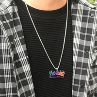 Kalung Liontin Bunga Pria Sporty dari Baja Anti Karat Unik Zoryn dengan Manik-manik Bambu, Dapat Dikustomisasi dengan Teks, Hadiah Grosir