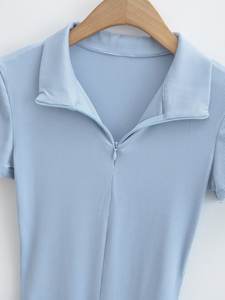 Camiseta de Manga Corta con Cierre para Mujer, Nueva Moda de Verano 2024, Estilo Retro Informal y Chic, Camiseta para Mujer - Product Image 4