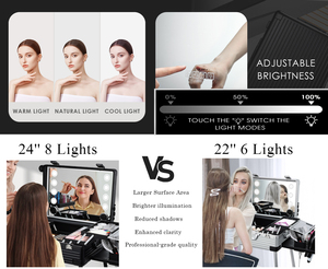 Hộp trang điểm màn hình đầy đủ 24 inch có gương có đèn, loa Bluetooth, vali trang điểm có bánh xe, chất liệu nhôm, dành cho tiệm cắt tóc, salon tóc - Product Image 2