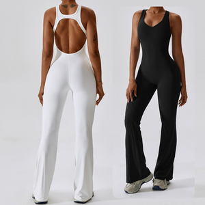 Mono acampanado personalizado para mujer, mono ajustado, ropa deportiva sin espalda de una pieza para gimnasio atlético, deportes, Fitness activo, Yoga, entrenamiento - Product Image 4