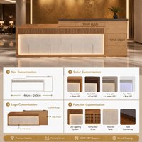 Comptoir de réception droit moderne à deux niveaux avec éclairage LED, taille et couleur personnalisables, pour hôtel, bureau, hall d'entrée