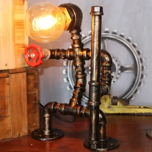 Criativo punk industrial retro loft desk pipe robot lamp for birthday gift coffee bar