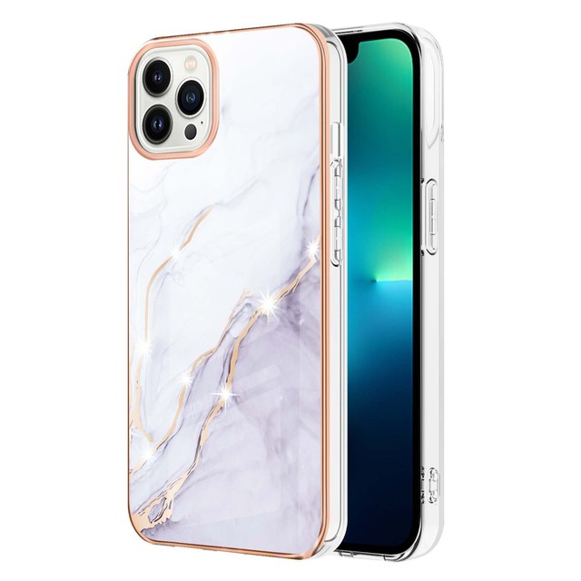 For iPhone 16 17 Electroplated Mobile Phone Case 11 12 13 14 Pro Max Marble Cell Phone Case