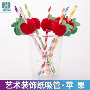 Apple Decorative <b>Paper</b> Straws Colorful Disposable Party Beverage Straws Straight Pipe Random Color <b>Biodegradable</b> - Product Image 5