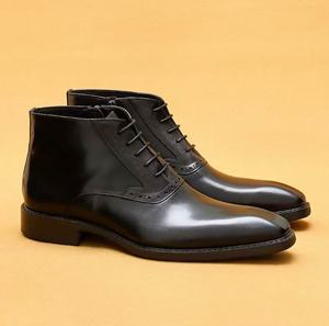 Bottes pointues en cuir véritable pour hommes, style britannique, pour tenue de travail formelle, hauteur mi-haute, blanches, chaussures formelles respirantes - Product Image 1