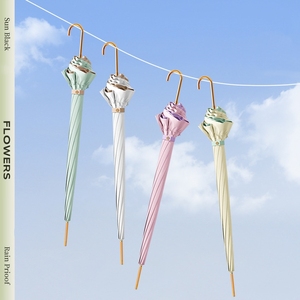 Parapluie <span class=keywords><strong>de</strong></span> soleil à bâton droit haut <span class=keywords><strong>de</strong></span> gamme à 8 côtes longue poignée couleur unie garniture <span class=keywords><strong>de</strong></span> dentelle décorative Protection UV parapluie <span class=keywords><strong>de</strong></span> <span class=keywords><strong>luxe</strong></span> pour les femmes - Product Image 5