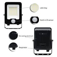 Reflector LED de 30W para Exteriores con Sensor OUTLUX E046, Ligero, IP65, Certificado RoHS, 3 Años de Garantía, para Iluminación de Jardín y Paisaje