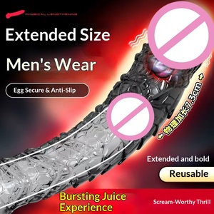 Kit Pembesar <span class=keywords><strong>Penis</strong></span> Pria, Sarung TPE Lembut Bertekstur, Cincin Stimulasi Desain Bergaris, Tahan Lama, Kenikmatan Ditingkatkan, Transparan - Product Image 5