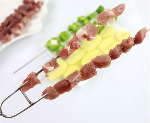 Paquete de 12 Brochetas de Acero Inoxidable para Alitas de Pollo con Doble Punta y Mango de Madera para Asar Carne, <span class=keywords><strong>Camarones</strong></span>, Pollo y Verduras - Product Image 3